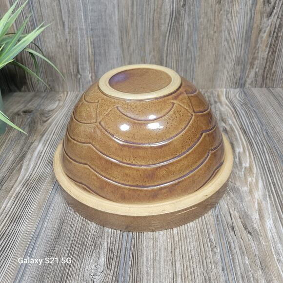 Vintage Bowl Stoneware Mixing Bowl, Brown Chevron Ribbed - Picture 4 of 5